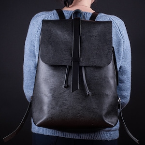 Black backpack, laptop backpack, leather backpack, large leather backpack purse with laptop compartment, travel backpack, school backpack image 3