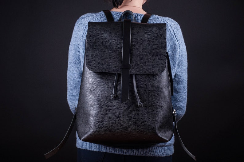 Black backpack, laptop backpack, leather backpack, large leather backpack purse with laptop compartment, travel backpack, school backpack image 3