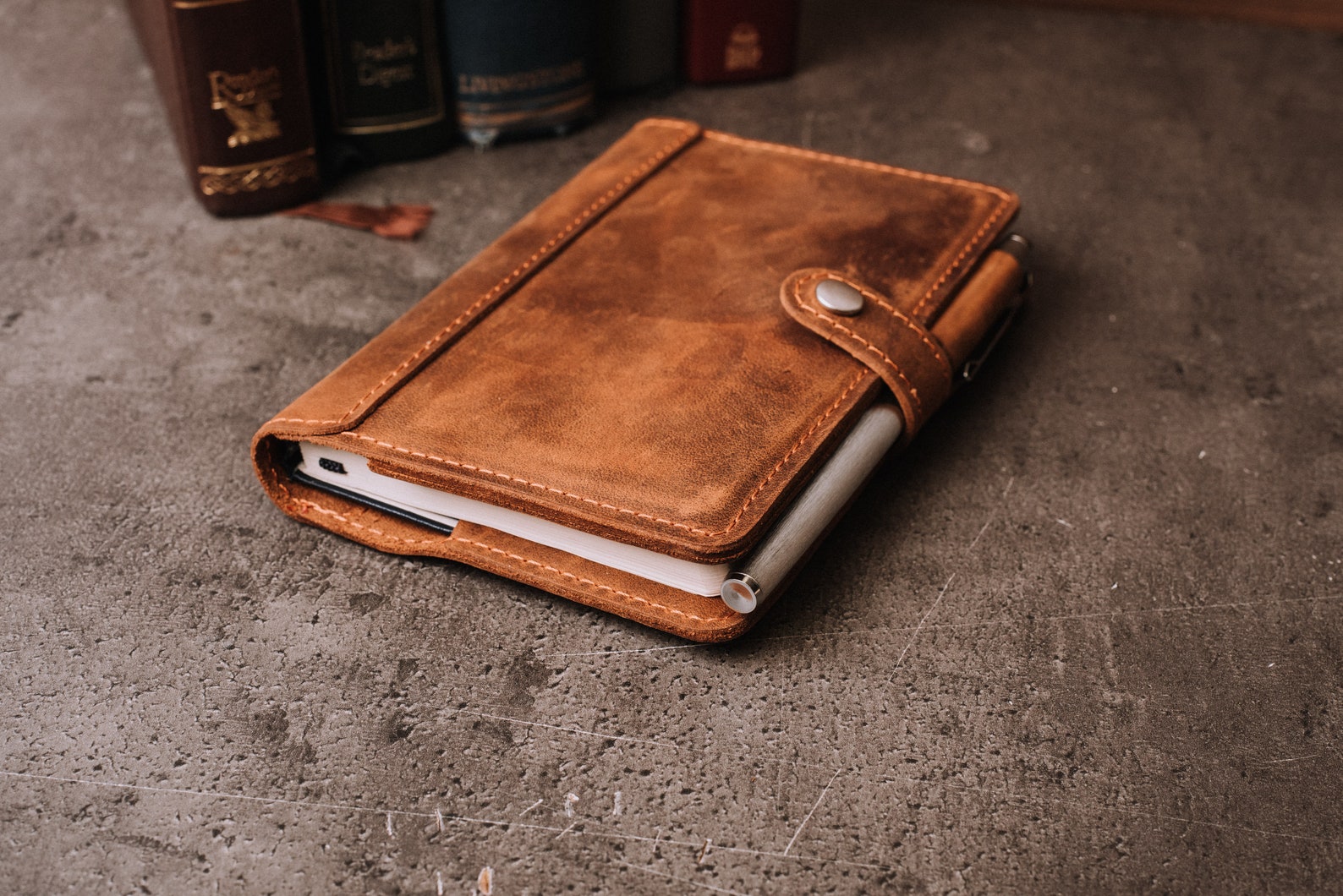 Leather Journal Moleskine Pocket Leather Cover With Pen Loop Etsy