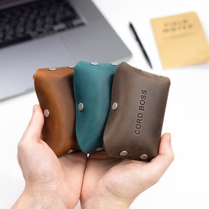 Borsa organizer per cavi in pelle, organizer tecnico fatto a mano, organizer da viaggio elettronico, custodia tecnica