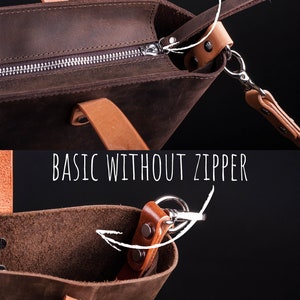 Leather Tote bag-Leather Bag-Leather tote bag woman with optional zipper, interio zipped pocket, crossbody, distressed whiskey leather image 6