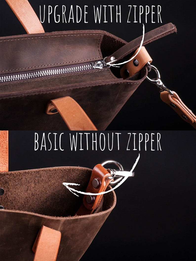 Leather Tote bag-Leather Bag-Leather tote bag woman with optional zipper, interio zipped pocket, crossbody, distressed whiskey leather image 6