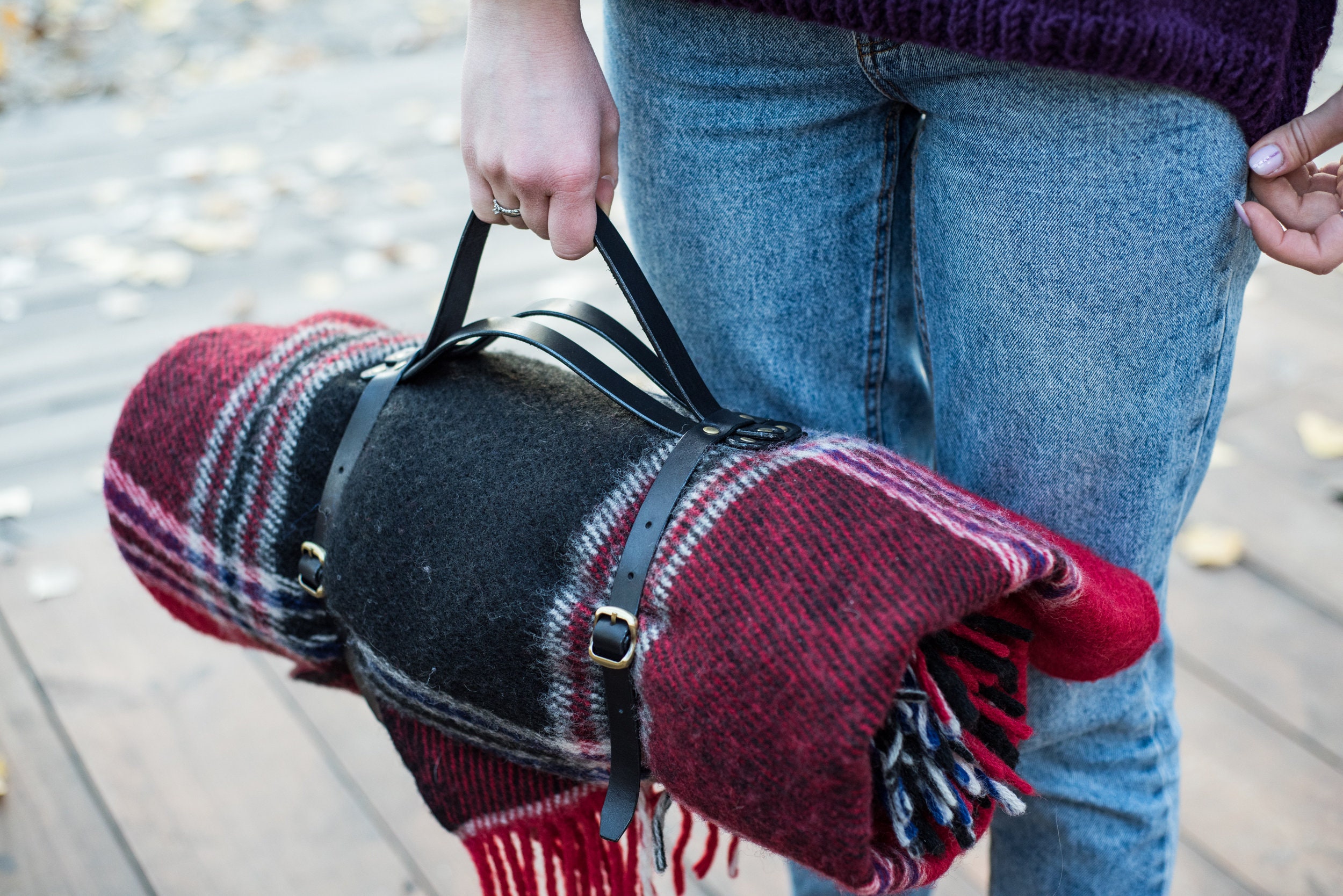 Leather blanket strap carrier for a picnic blanket Custom Etsy