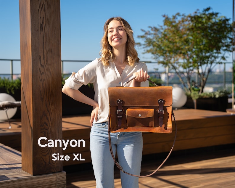 Leather Satchel Bags For Women size XL canyon color