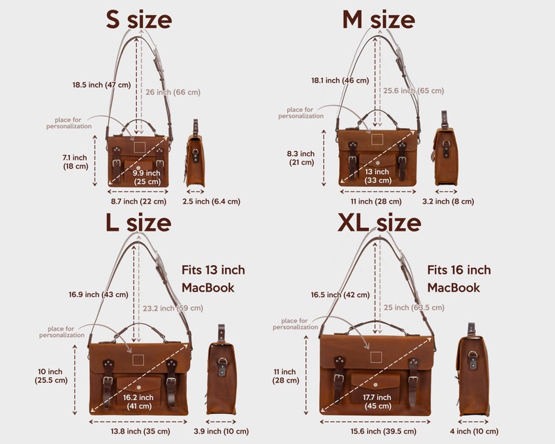 Leather Satchel Bags For Women in different sizes