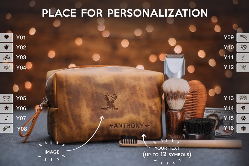 Personalized leather dopp kit for men, Leather toiletry bag, Personalized mens toiletry bag gift fot him image 7