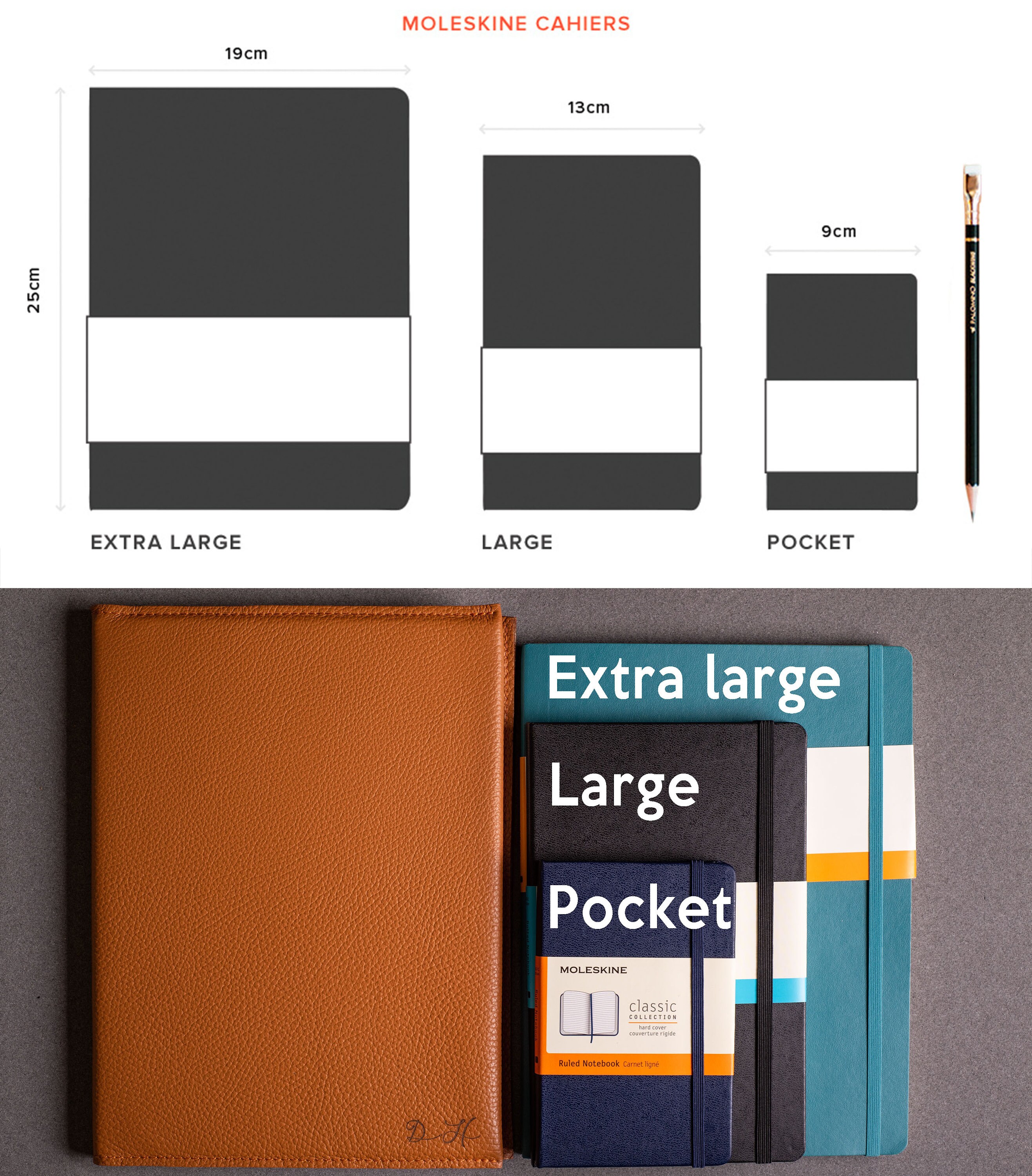 Leather moleskine cover for Classic moleskine Large size / Etsy