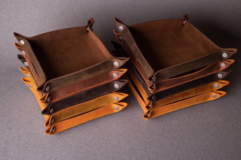 Personalized catchall leather valet tray on snaps. Leather Etsy