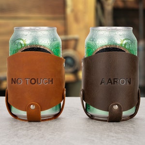 Personalized Can Cooler, Leather Can Cooler, Engraved Can Drink Coolers