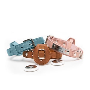 Leather AirTag Dog Collar Compatible with Air Tag Holder for Dogs, AirTag Dog Collar with AirTag Holder