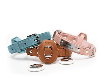 Leather AirTag Dog Collar Compatible with Air Tag Holder for Dogs, AirTag Dog Collar with AirTag Holder