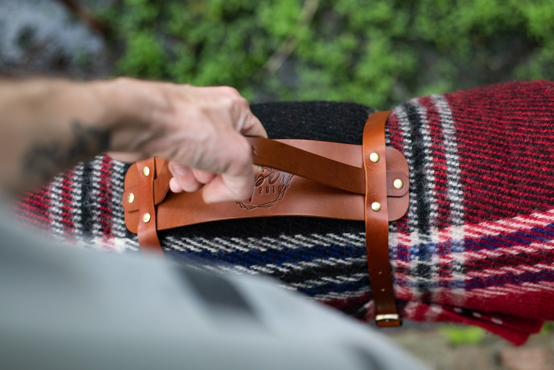 Leather blanket strap carrier for a picnic blanket Custom Etsy