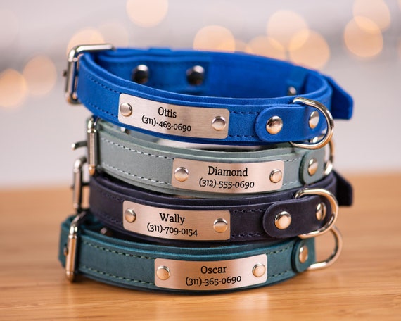 Personalized Dog Collar, Leather Dog Collar With Name, Engraved Dog Collars,  Custom Dog Collar, Dog Collar With Name Plate 