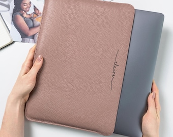 Personalized Leather MacBook Sleeve, Anniversary Gift for Her