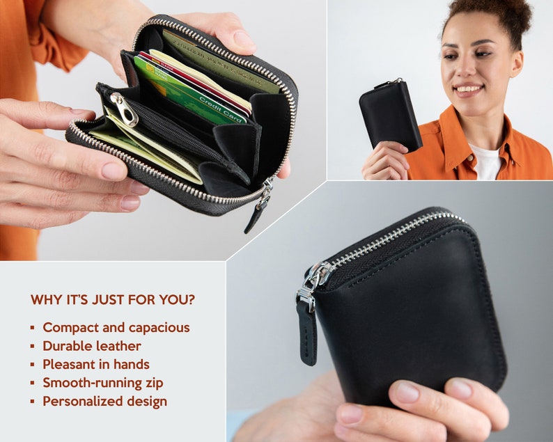 Zipper womens leather wallet