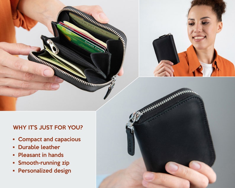 Personalized zip-around women's leather wallet