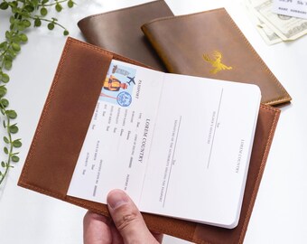 Portapasaportes grabado / Cartera de viaje de cuero personalizada con nombre o símbolo / Regalo de Navidad para viajeros