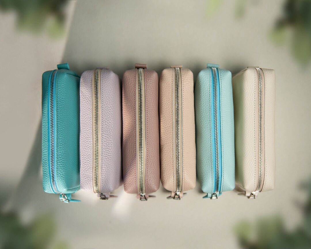Personalized Makeup Bag, Genuine Leather Makeup Bag, Cosmetic Bag for