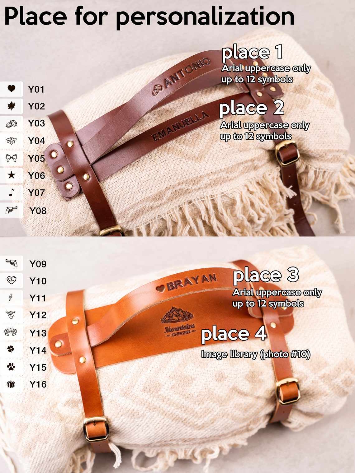 Leather blanket strap carrier for a picnic blanket Custom Etsy