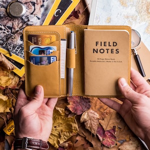 Funda de cuero para diario para cuaderno Moleskine Cahier, tamaño de bolsillo con portalápices, 3,5 x 5,5 pulg., Funda para notas de campo, rellenable personalizada