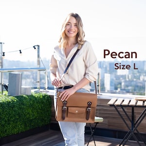 Leather Satchel Bags For Women Size L pecan color