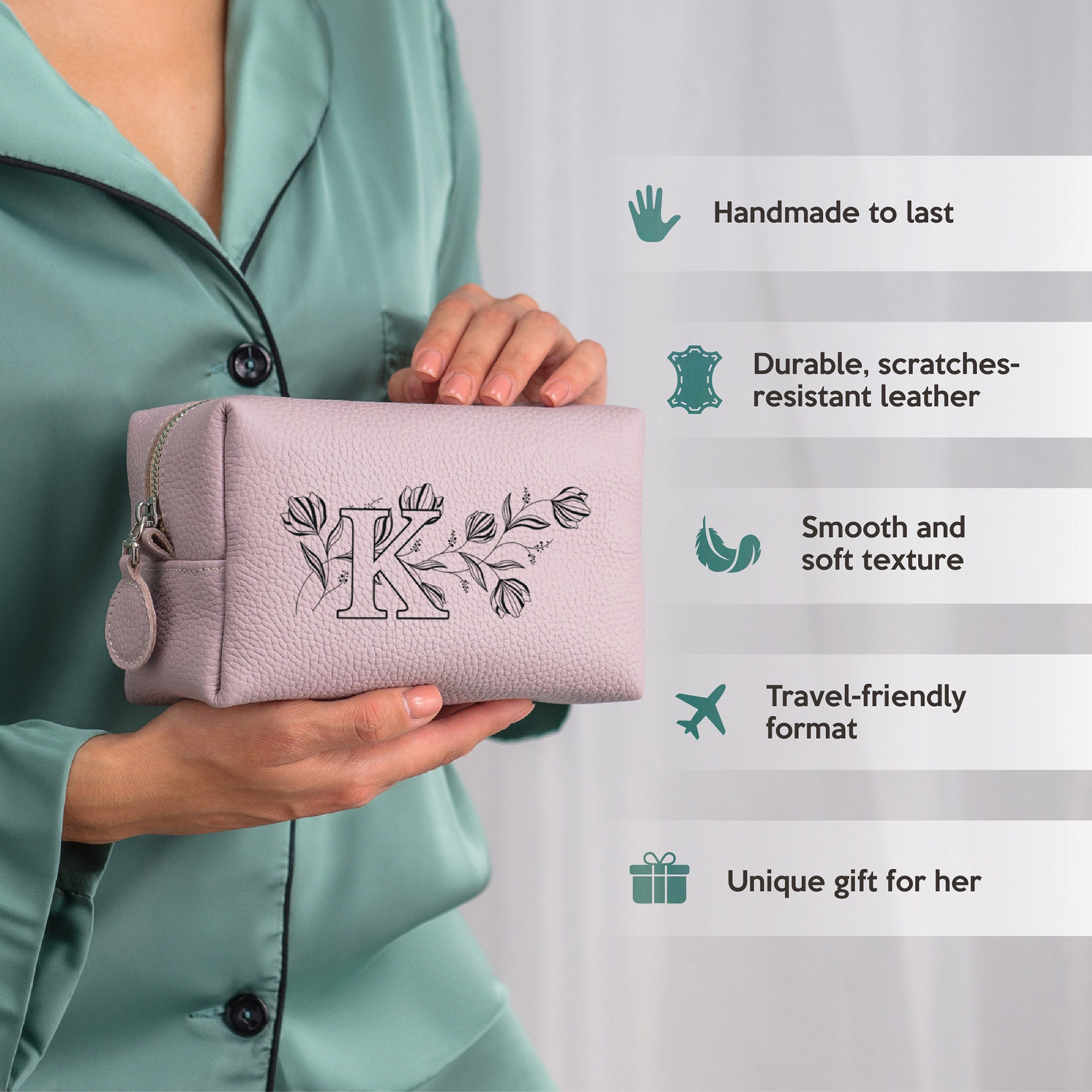 Leather Makeup Bag, Cosmetic Bag Women, Makeup Organizer, Bridesmaid Gift Name, Bridesmaid Gift Proposal, Christmas Gift for her