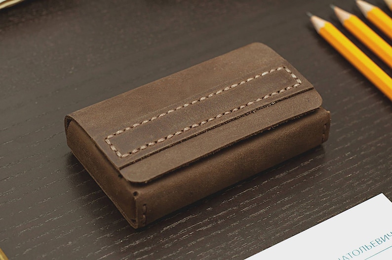 Business card holder, personalized leather business card case. Office gift, personalized leather business card holder image 4