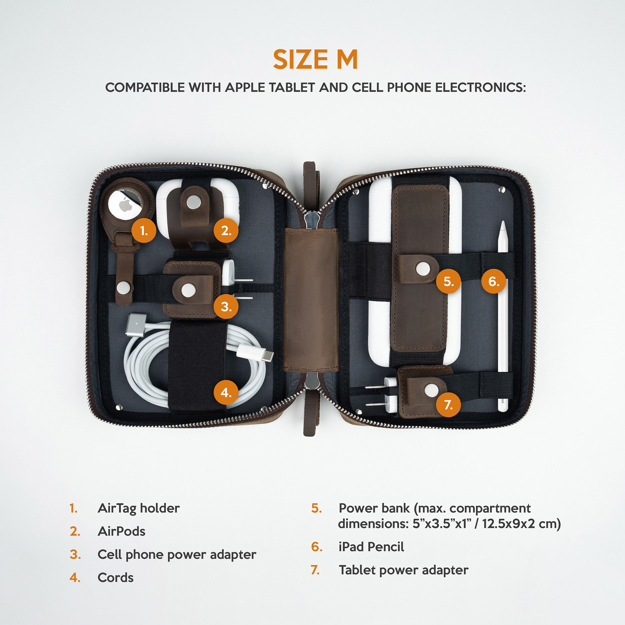 Charger Organizer Travel Electronics Accessories Bag, Leather