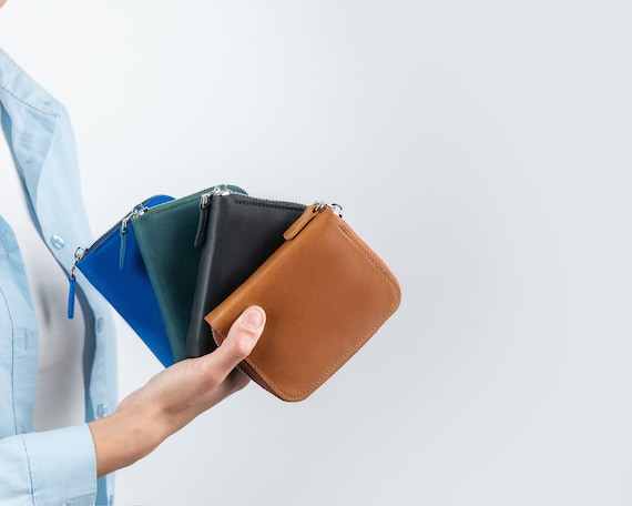 Handmade Leather Zipper Wallet, Slim Womens Wallet, Personalized Gift