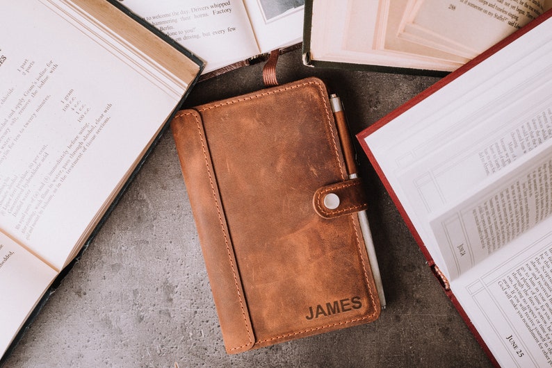 Moleskine cahier leather cover pocket with pen loop, Moleskine Cover XL, Personalized Refillable Journal, field notes cover leather image 8