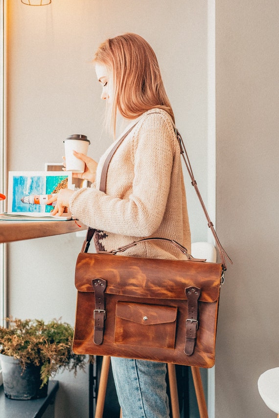 Personalized Leather Satchel Bag 