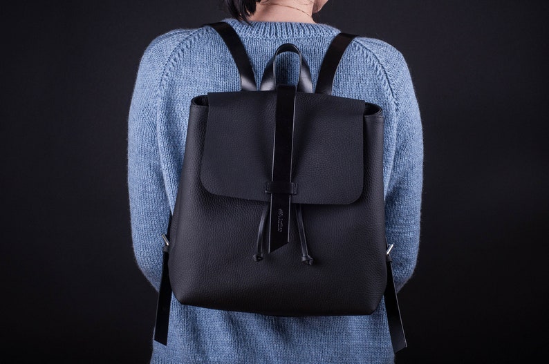 Black backpack, laptop backpack, leather backpack, large leather backpack purse with laptop compartment, travel backpack, school backpack image 4