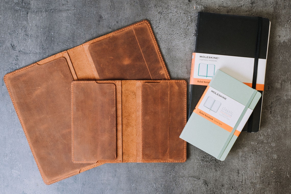 Moleskine leather cover pocket Personalized Refillable Etsy