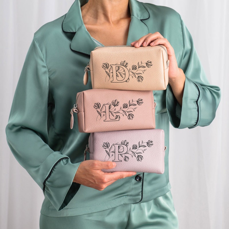 Leather Makeup Bag, Cosmetic Bag Women, Makeup Organizer, Bridesmaid Gift Name, Bridesmaid Gift Proposal, Christmas Gift for her