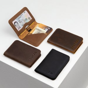 Benutzerdefinierte Ledergeldbörse für Papa, Vatertagsgeschenk für Freund, einzigartiges Geschenk für Ehemann, personalisierte Lederbrieftasche zum Jahrestag handgefertigt