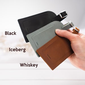 leather engraved luggage tag black