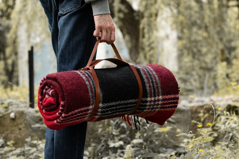 Leather blanket strap carrier for a picnic blanket Custom Etsy