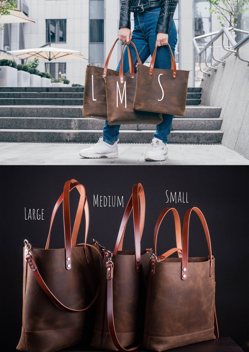 Leather Tote bag-Leather Bag-Leather tote bag woman with optional zipper, interio zipped pocket, crossbody, distressed whiskey leather image 5