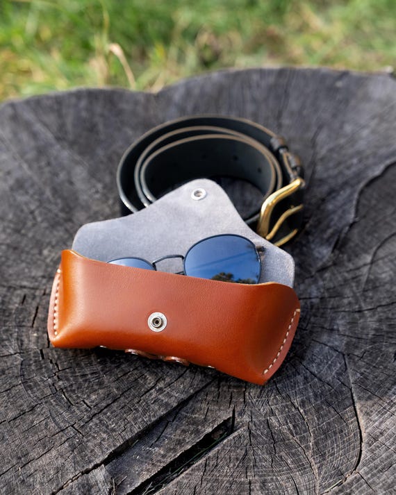 Personalized Leather Sunglasses Case With Belt Loop, Handmade