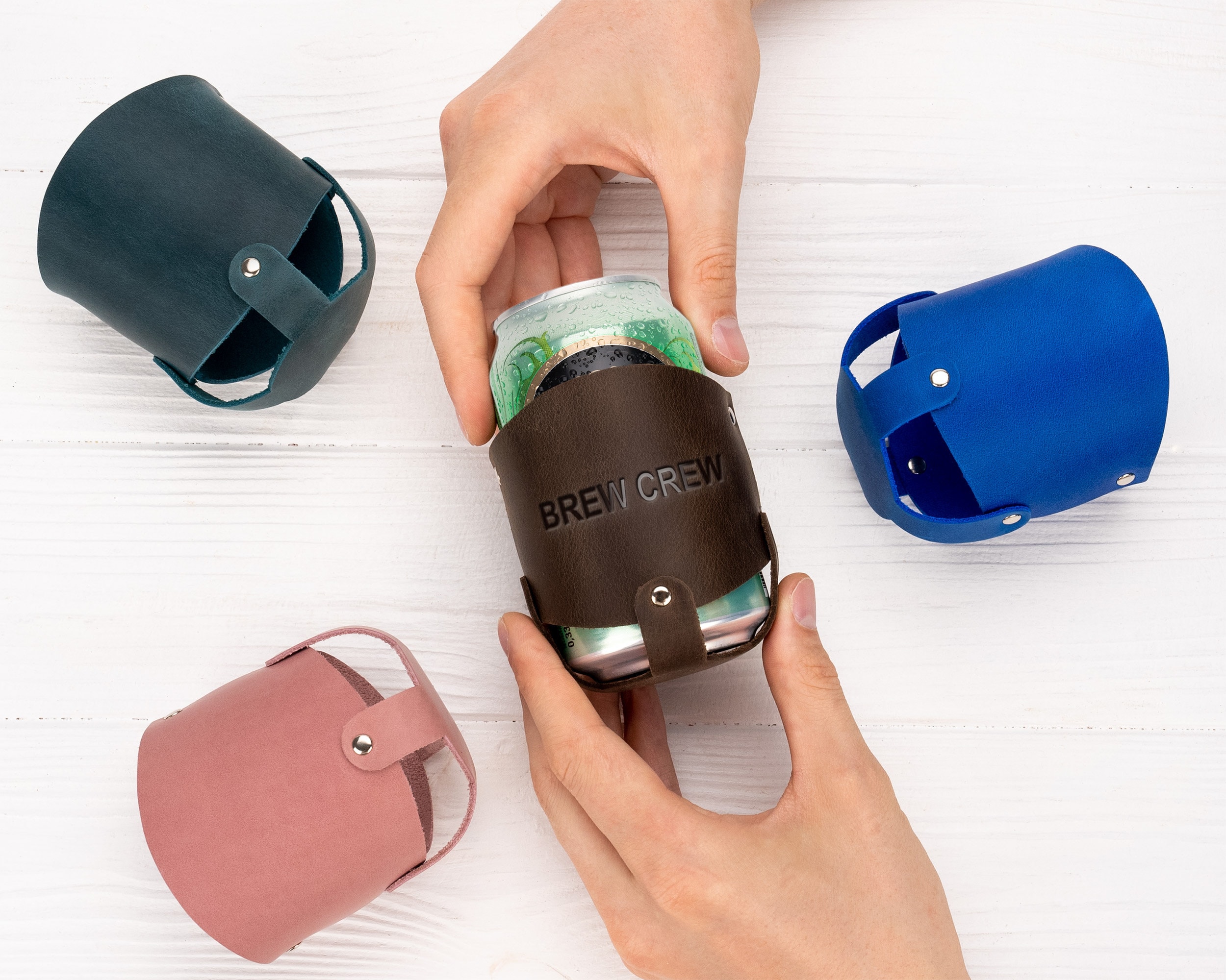 10 Stück Leere Leder-Dosenhalter – Personalisierbare Bierdosenkühler Zum Gravieren (braun)