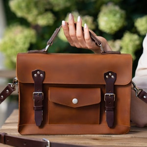Cartable en cuir pour femme, sac cartable en cuir personnalisé, cartable en cuir pour femme, cadeau pour elle