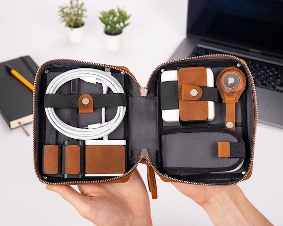 Leather Cable Organizer - Essential Travel Gadget, Tech Gift
