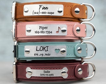 Personalized Engraved Dog Collar, Leather Dog Collar, Engraved Dog Collar with Name, Custom Leather Dog Collar