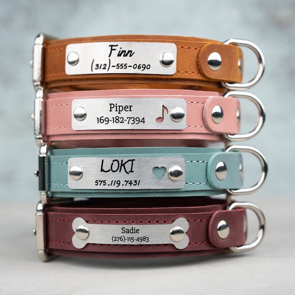 Personalized Engraved Dog Collar, Leather Dog Collar, Engraved Dog Collar with Name, Custom Leather Dog Collar