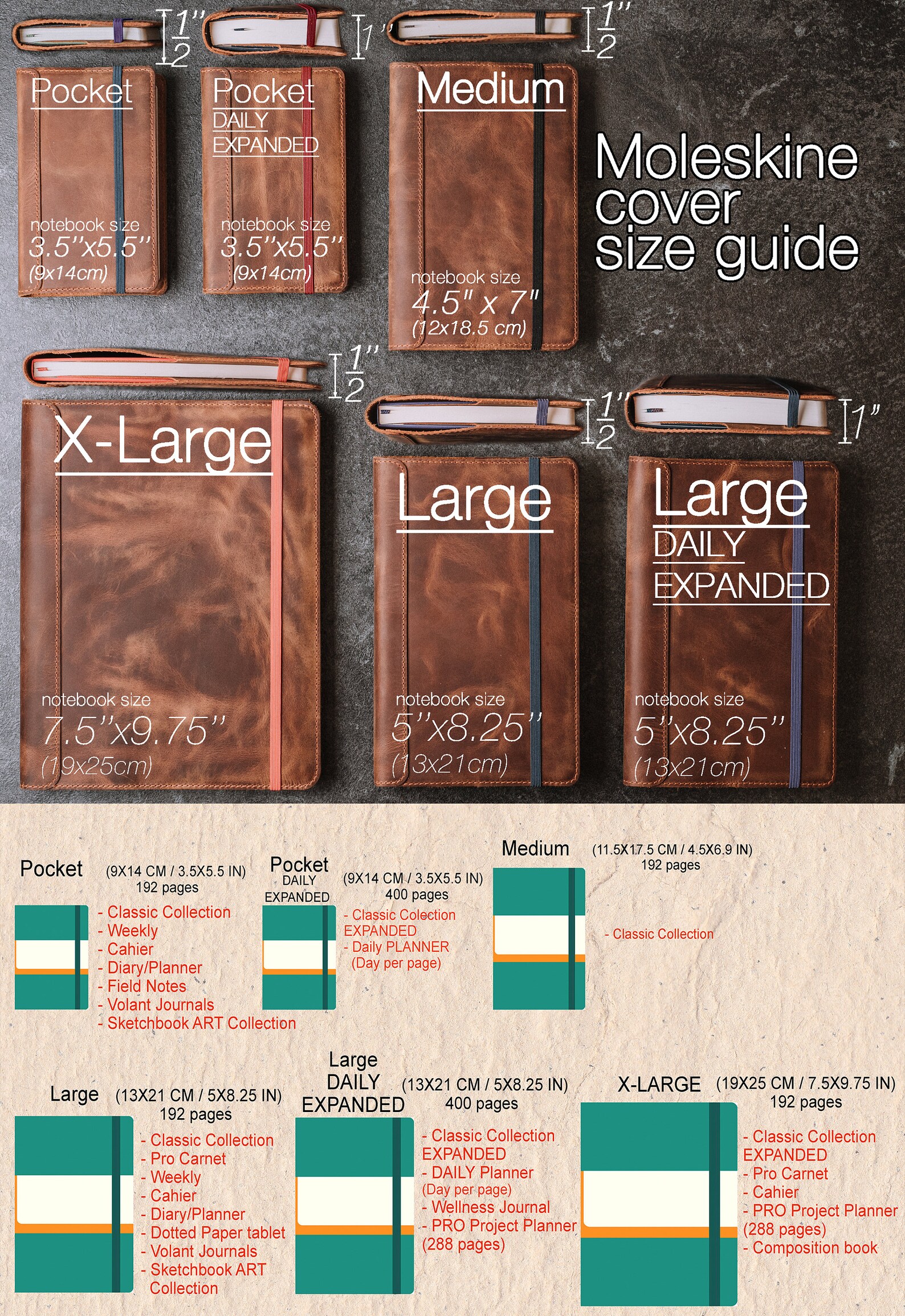 Moleskine Leather Cover Pocket Personalized Refillable Etsy