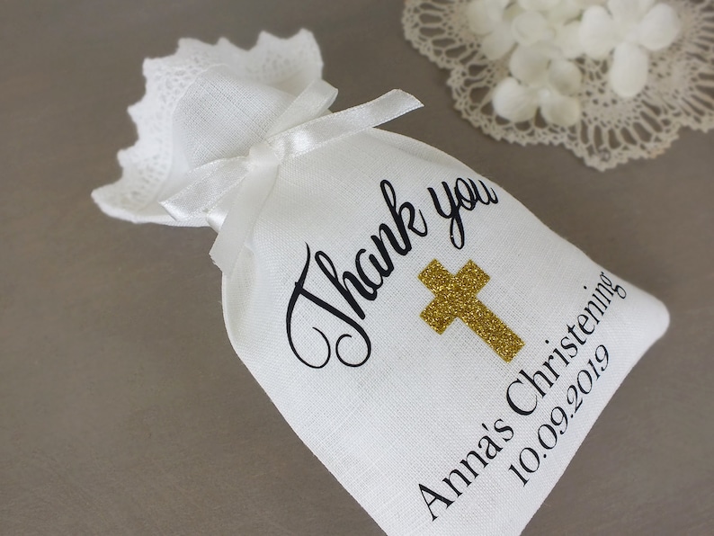 Baptism favor bags Christening gift bags for guests Gold Etsy