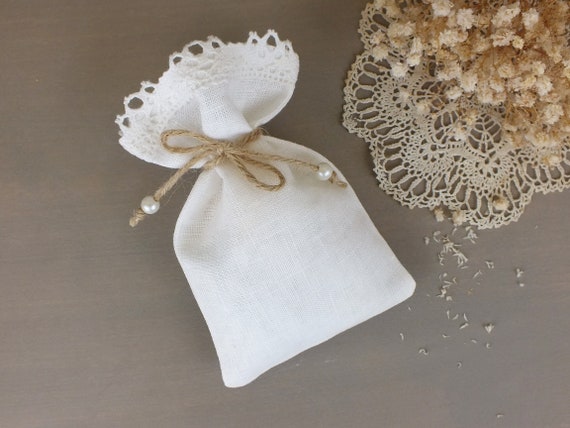 Favor bag White Wedding favor bag linen Baptism gift bag Candy | Etsy