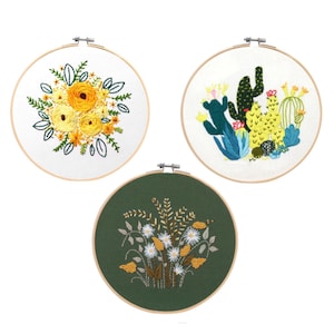 Embroidery Kit For Beginners - Modern Floral Embroidery Kit with Pattern -  Embroidery Hoop Full DIY KIT  Plants, Flower, Cactus