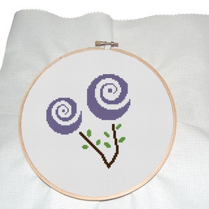 Purple  flower cross stitch pattern- modern cross stitch pattern- floral cross stitch pattern- purple cross stitch pattern- pdf download