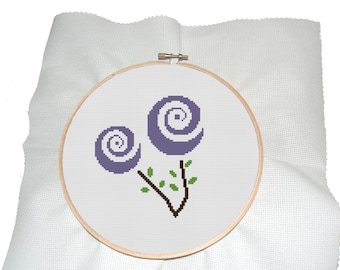 Purple  flower cross stitch pattern- modern cross stitch pattern- floral cross stitch pattern- purple cross stitch pattern- pdf download